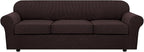 H.VERSAILTEX 4 Piece Stretch Sofa Covers for 3 Cushion Couch Covers for Living Room Furniture Slipcovers (Base Cover Plus 3 Seat Cushion Covers) Upgraded Thicker Jacquard Fabric (XL Sofa, Chocolate)