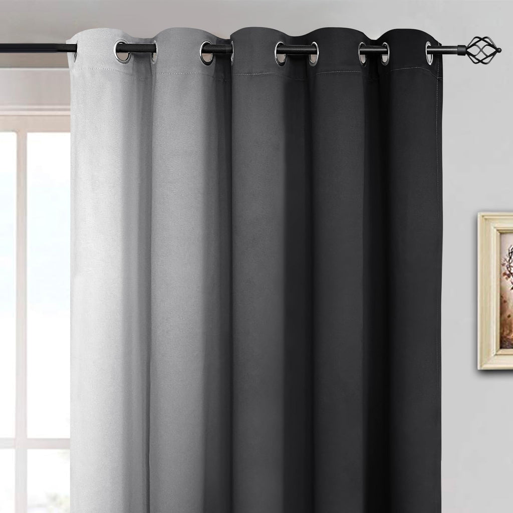 Yakamok Ombre Curtains Black and Greyish White for Living Room,62Wx96L