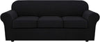 H.VERSAILTEX 4 Piece Stretch Sofa Covers for 3 Cushion Couch Covers for Living Room Furniture Slipcovers (Base Cover Plus 3 Seat Cushion Covers) Upgraded Thicker Jacquard Fabric (Large, Black)