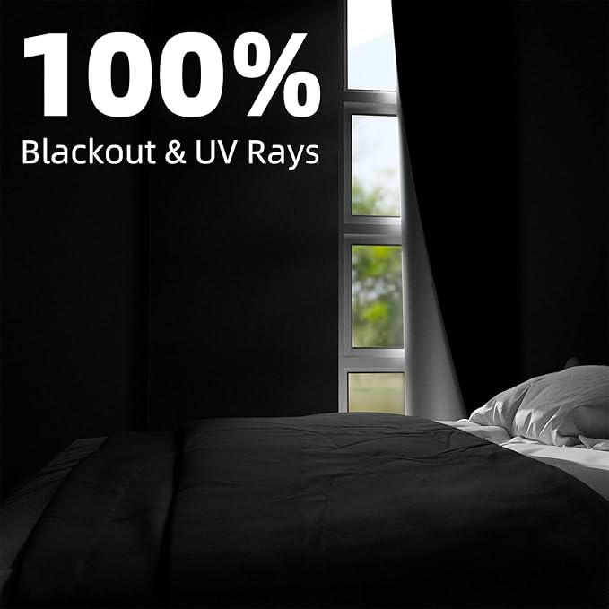 NIGHTON Portable Blackout Curtains 48"×60", Strong Hook and Loop Tape Strips with Adhesive, Cuttable Blackout Window Cover, 100% Black Out Material Blinds for Baby Nursery or Travel - Black Ⅰ