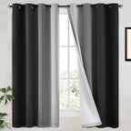 Yakamok 100% Blackout Curtains 63 Inch Length 2 Layers,Black Curtains for Bedroom Ombre Room Darkening Grommet Gradient Drapes,Light Blocking Thermal Insulated Window Curtains for Living Room