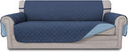 Easy-Going Reversible Couch Cover for 3 Cushion Couch Sofa Cover for Dogs Water Resistant Furniture Protector Cover with Foam Sticks Elastic Straps for Pet Cat (Sofa, Dark Blue/Light Blue)