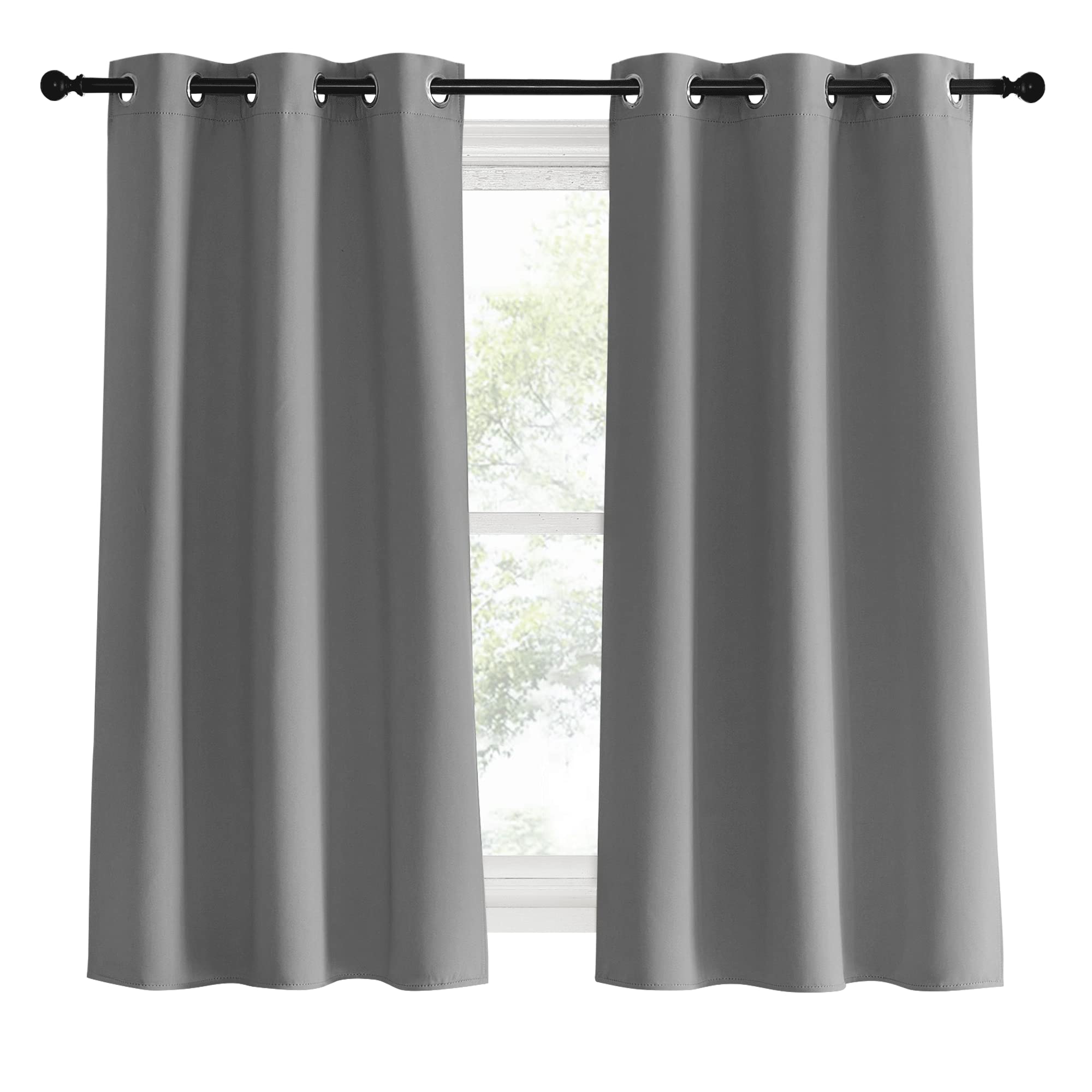 NICETOWN Silver Grey Bedroom Curtains 60 inch Length 2 Panels Set, 34" Wide, Solid Thermal Insulated Grommet Light Blocking Blackout Curtains & Drapes for Living Room