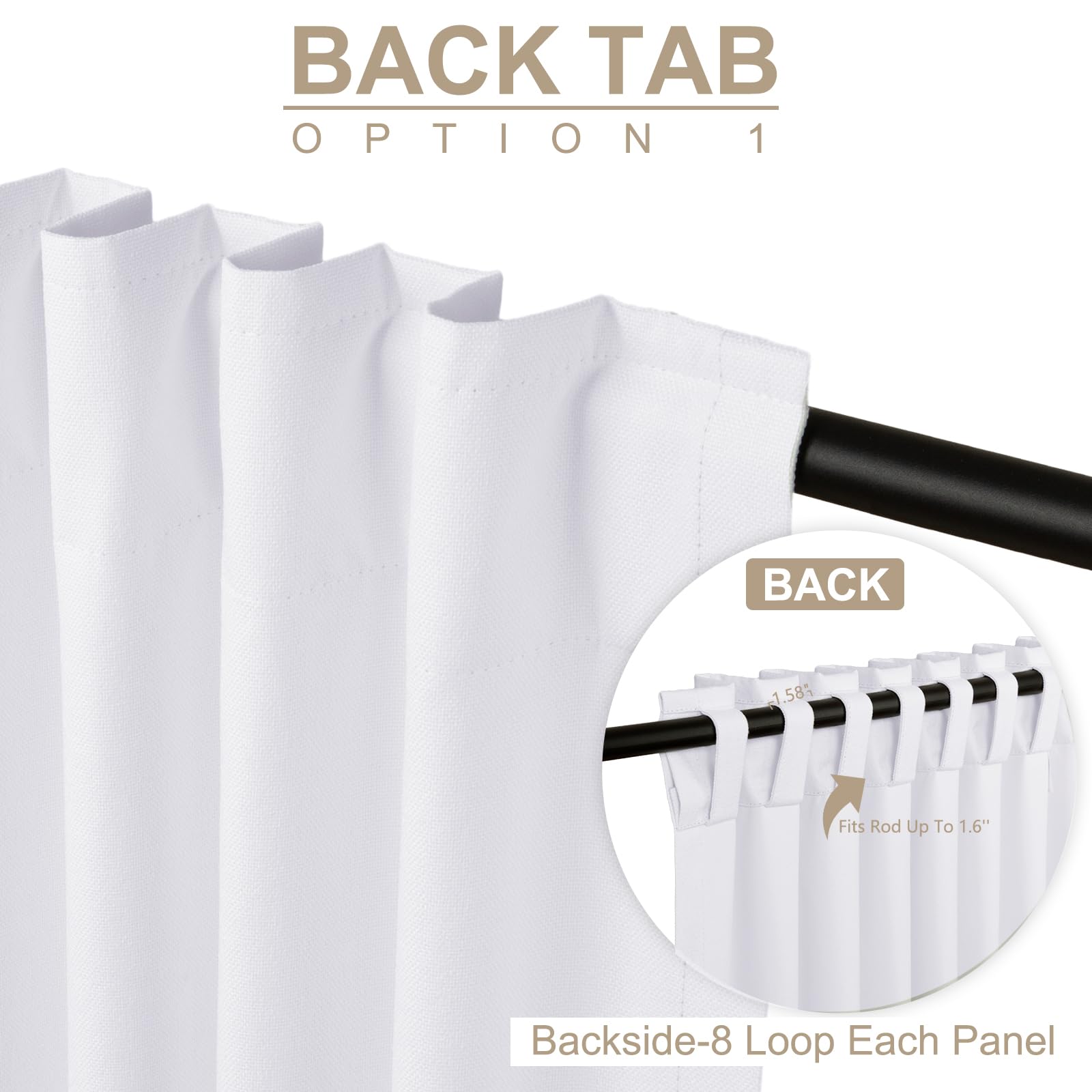 Faux Linen Total Blackout Curtains for Bedroom 90 Inch Long Bright White