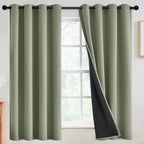 SimpleHome 100% Blackout Curtains for Bedroom,Thermal Insulated Light Sage Grommet Window Drapes Room Darkening Curtains for Living Room with Black Back,52 x 63 Inch,2 Panels