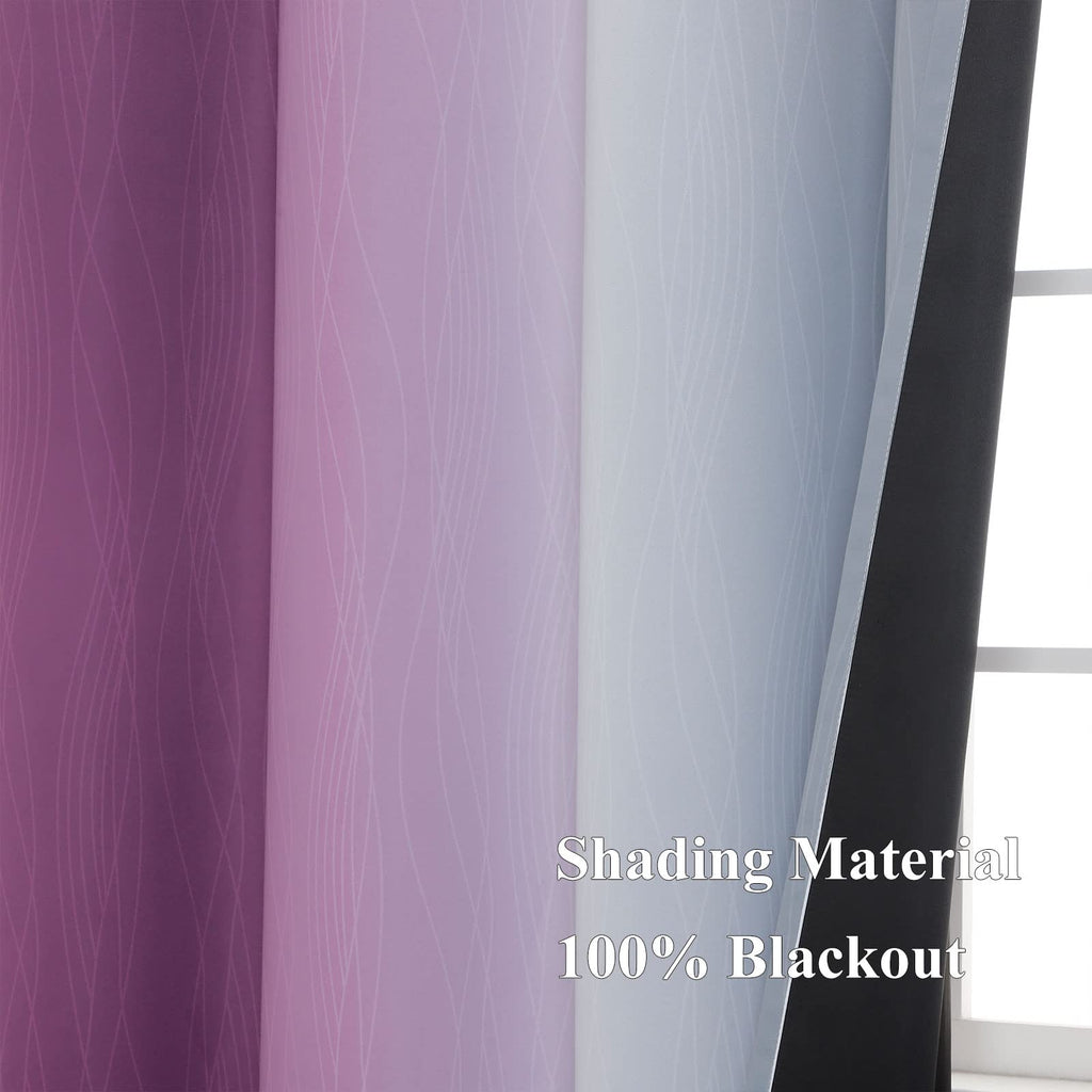 Purple and Grey Ombre Blackout Curtains for Bedroom 52Wx102L Inch 2 Panels
