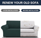 Cupuamon 2026 New Stretch Sofa Slipcovers Couch Cover for 3 Cushion Furniture Protector Sofa Covers with Elastic Bottom Jacquard Fabric Small Checks for Pets, Kids -Sofa, Hunter
