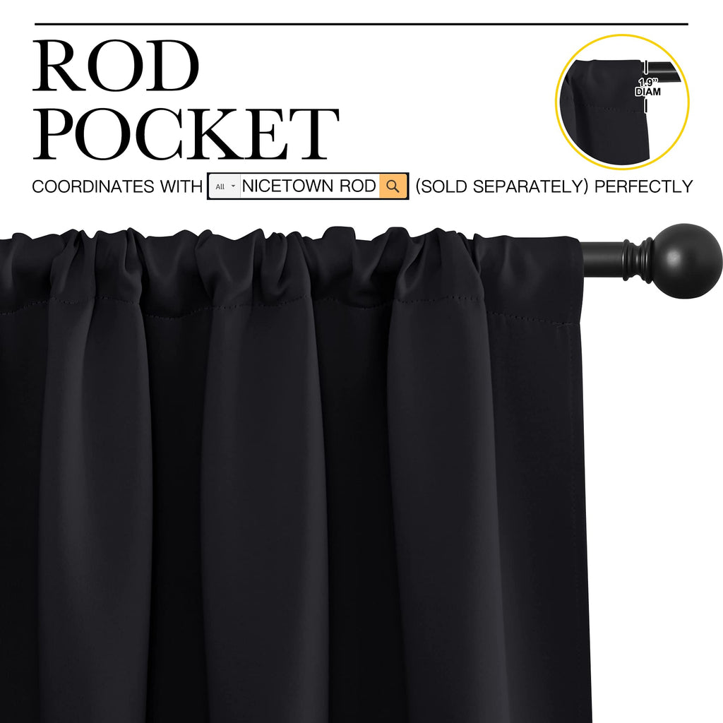 NICETOWN Black Out Window Curtains - Solid Home Decor Thermal Insulated Blackout Drapes for Bedroom, Privacy Assured Patio Window Treatment (2 Panels, 52 inches Wide by 84 inches Long)