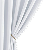 NICETOWN Pom Poms Trimming Blackout Curtains, Farmhouse Blackout Window Curtains Set of 2 Panels, Thick Thermal Insulated Vertical Drapes for Girls Boys Room Playroom, Greyish White, W52 x L84 inch