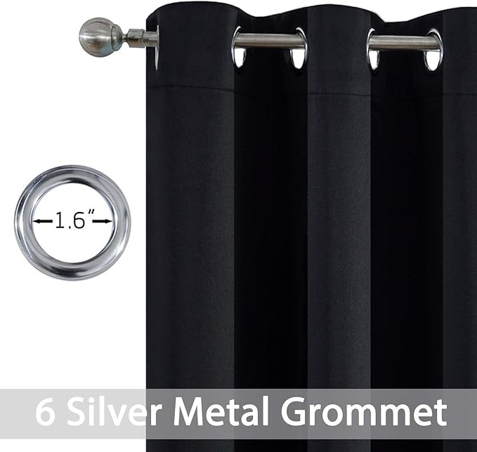 Yakamok Room Darkening Grommet Window Drapes Thermal Insulated Light Blocking Blackout Curtains for Bedroom(Black,38Wx63L,2 Panels)