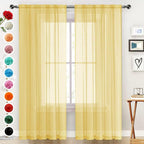 SpaceDresser Sheer Voile Window Treatment Rod Pocket Curtain Panels for Kitchen Bedroom Living Room Drapes Sunlight Filtering Privacy Semi Home Decor Assorted Colors Sizes (Yellow, 52 W x 96 L)