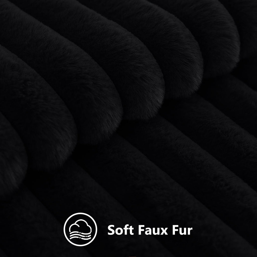 decorUhome Fall Faux Fur Throw Pillow Covers 24x24 Set of 2 Black