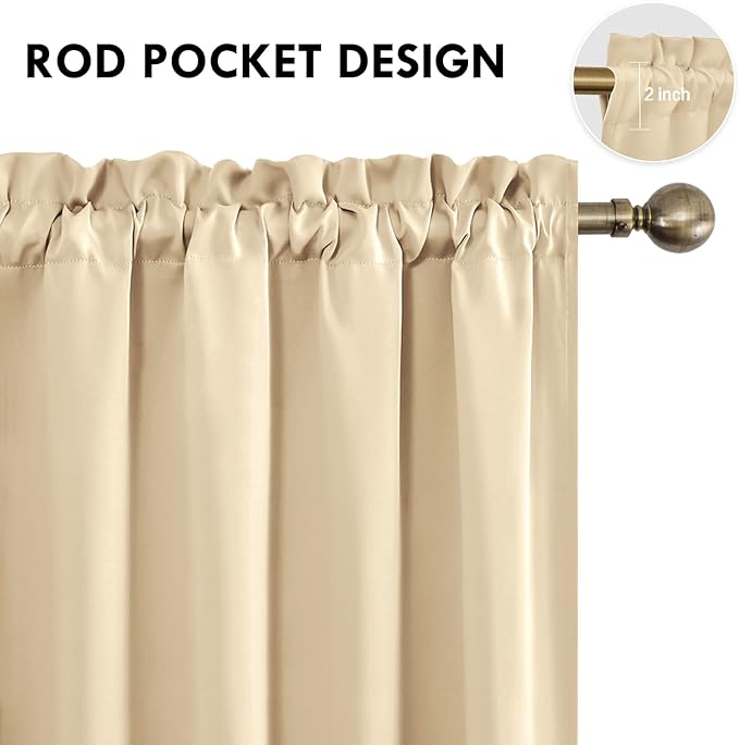 DWCN Blackout Curtains Room Darkening Thermal Insulated Bedroom Curtains Window Curtain Panels, 52 x 84 inches Long, Set of 2 Beige Rod Pocket Drapes