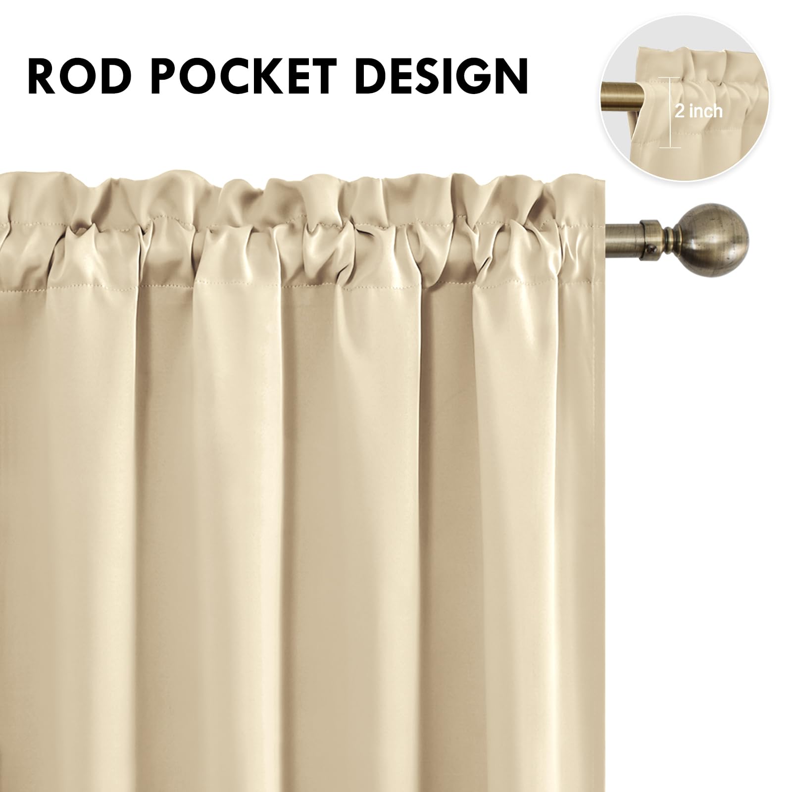 DWCN Short Blackout Curtains 42 x 36 Inch Long for Kitchen RV Bunk Beige