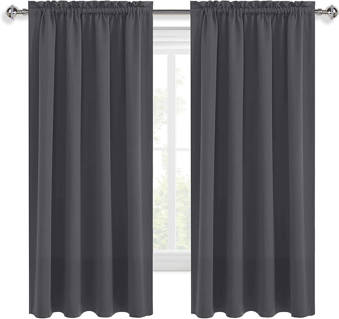 DWCN Blackout Curtains for Bedroom 52 x 63 Inch Long Dark Grey 2 Panels