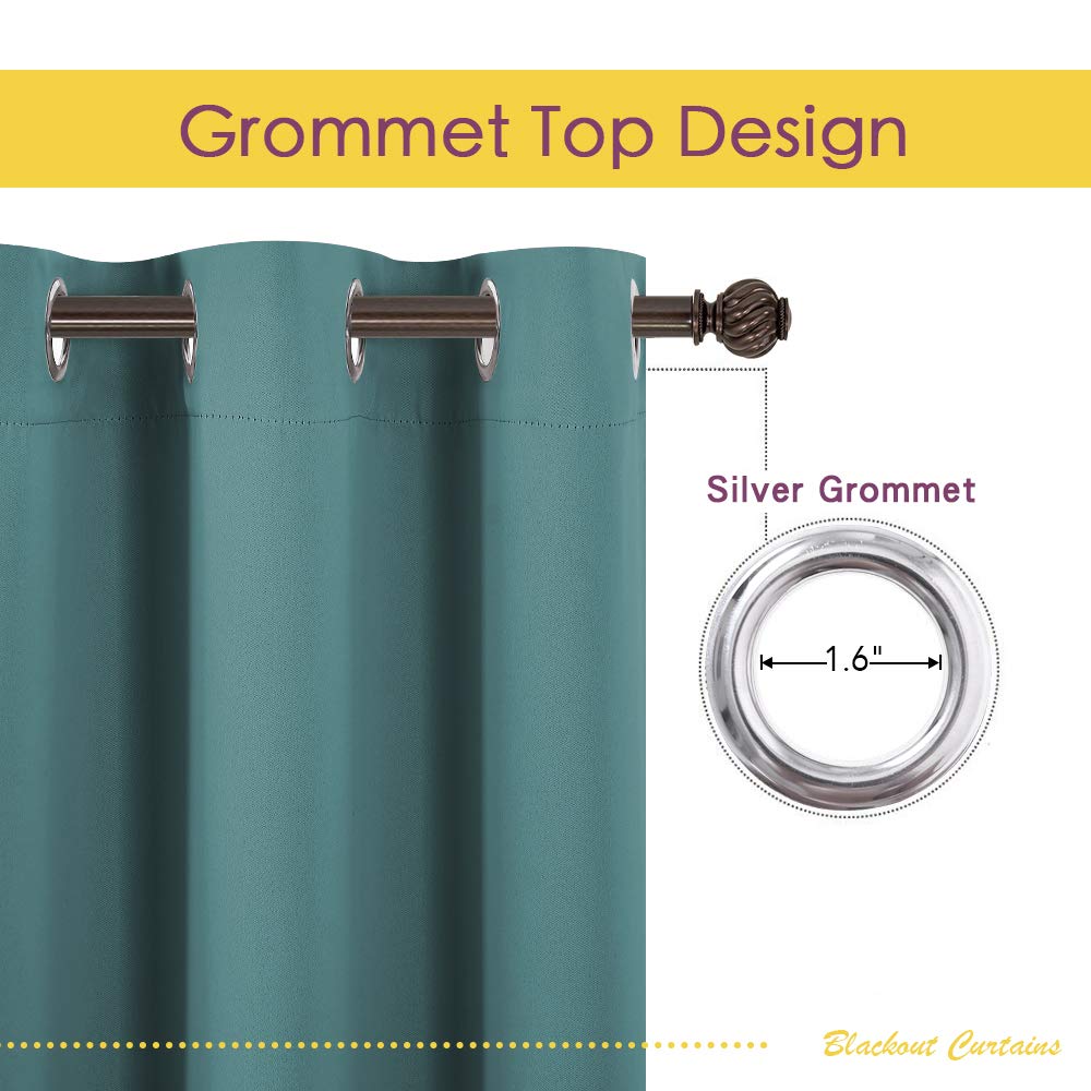 NICETOWN Bedroom Curtain Panels Blackout Draperies, Thermal Insulated Solid Grommet Blackout Curtains/Drapes (Sea Teal, One Pair, 42 by 45-Inch)