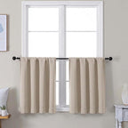 Simplebrand Ava Biscotti Beige Short 30 Inches Blackout Curtain 2 Panels Set, Half Window Rod Pocket Privacy Curtain Tiers for Kitchen, Curtains Blackout for Bathroom Shades, W30 x L30 Inch, Navy Blue