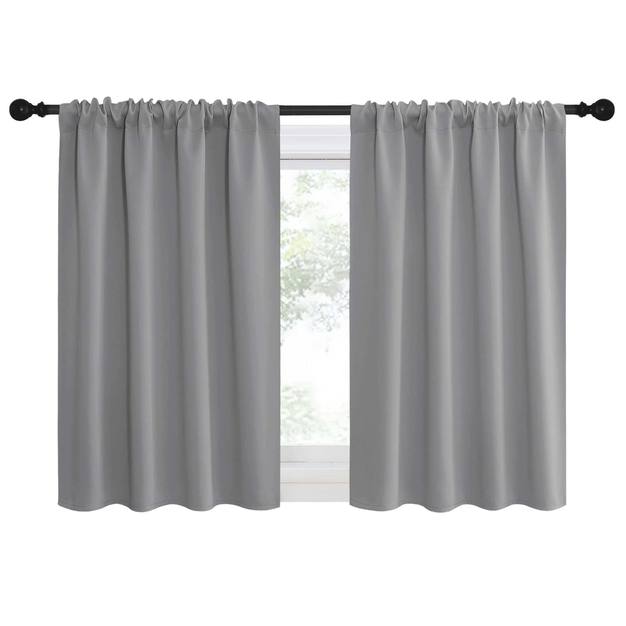 NICETOWN RV Blackout Curtains for Camper Windows, Short Room Darkening Curtains for Kitchen, Home Decoration Thermal Insulated Rod Pocket Drapes for Small Windows (Silver Grey, 2 Panels, W42 x L36)