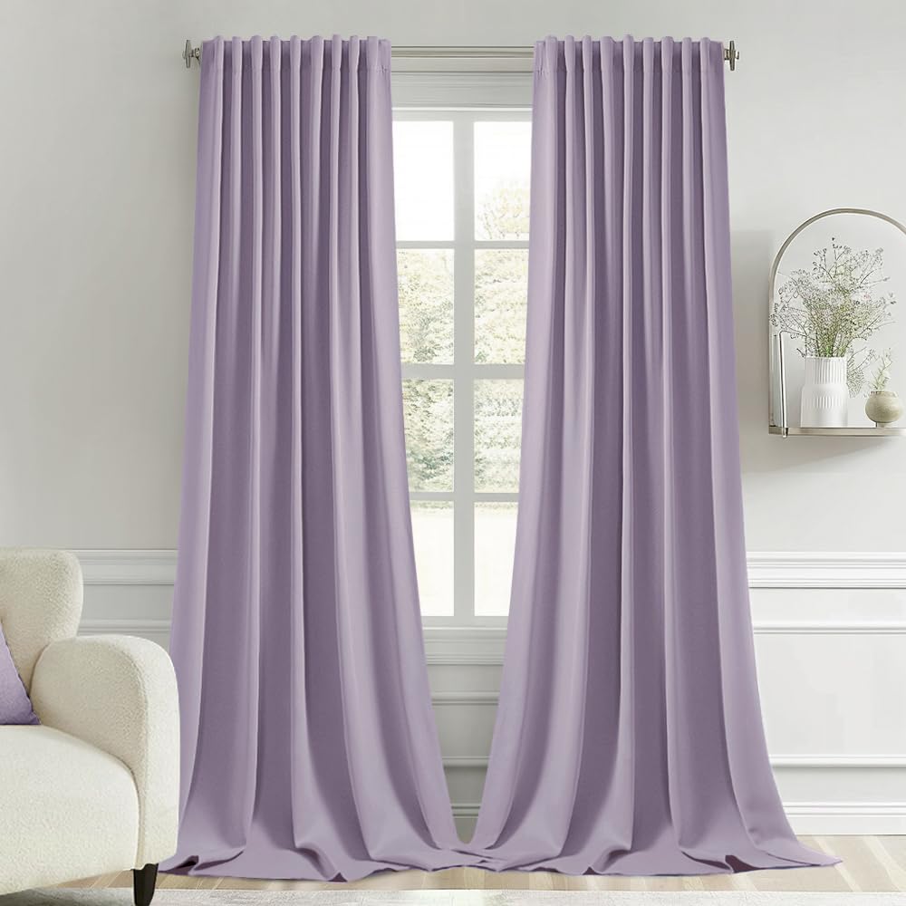 MIULEE Lilac Back Tab Blackout Curtains 52x96 Inch Long 2 Panels Set