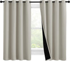 NICETOWN 100% Blackout Curtains 57 inches Long, Double-Deck Completely Blackout Window Treatment Thermal Insulated Lined Drapes for Small Window (Natural, 1 Pair, 55 inches Width Each Panel)