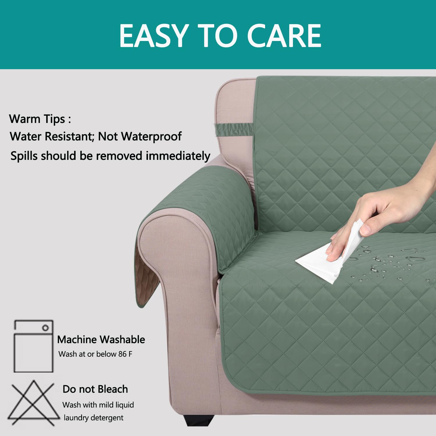 U-NICE HOME Reversible 23''Recliner Small Chair Cover, Greyish Green/Taupe