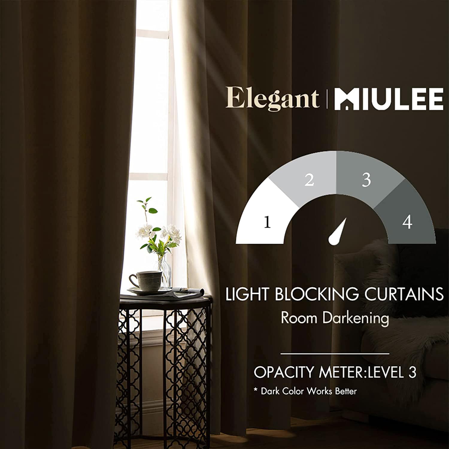 MIULEE Cream Beige Blackout Bedroom Curtains Drapes 72 Inch Long 52"x72"