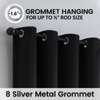 SimpleHome Black 100% Blackout Curtains Room Darkening Living Room 84 Inch