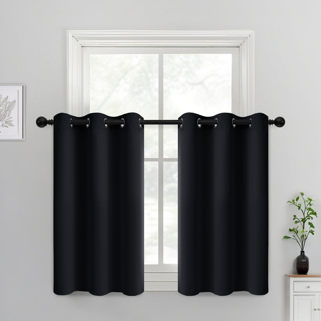 Yakamok Blackout Curtains 38x36 inch Black Thermal Drapes-Kitchen