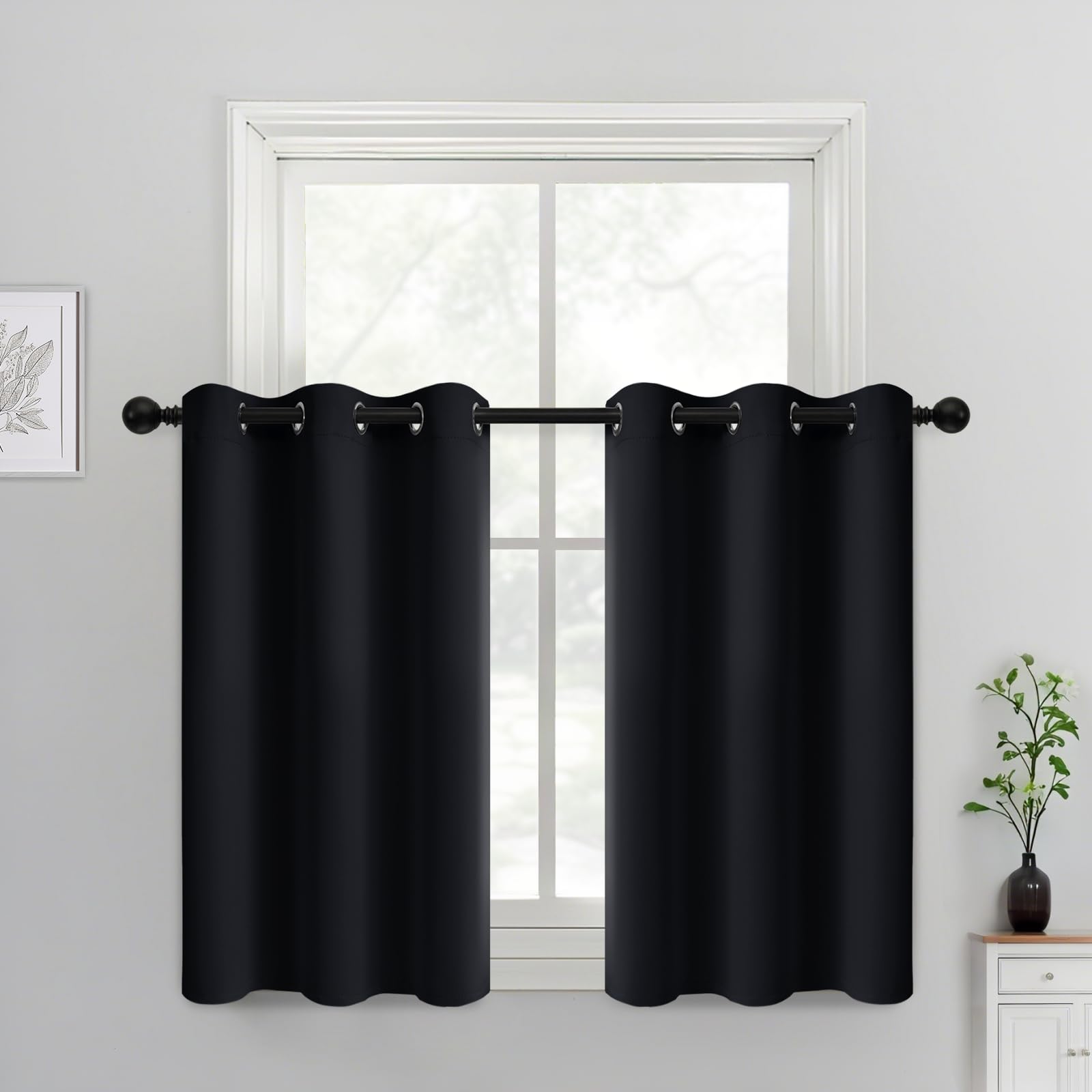 Yakamok Blackout Curtains 38x36 inch Black Thermal Drapes-Kitchen