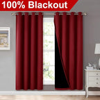 NICETOWN Living Room Completely Shaded Draperies, Privacy Protection & Noise Reducing Ring Top Drapes, Black Lined Insulated Decorative Curtain Panels(Burgundy Red, 2 Pieces, W52 x L72)
