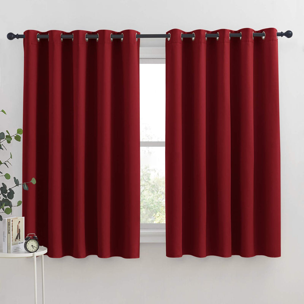 NICETOWN Christmas Burgundy Window Curtains Blackout Drapes, Thermal Insulated Solid Grommet Blackout Curtains/Draperies for Laundry Room (One Pair, 70 by 63-inch, Burgundy Red)
