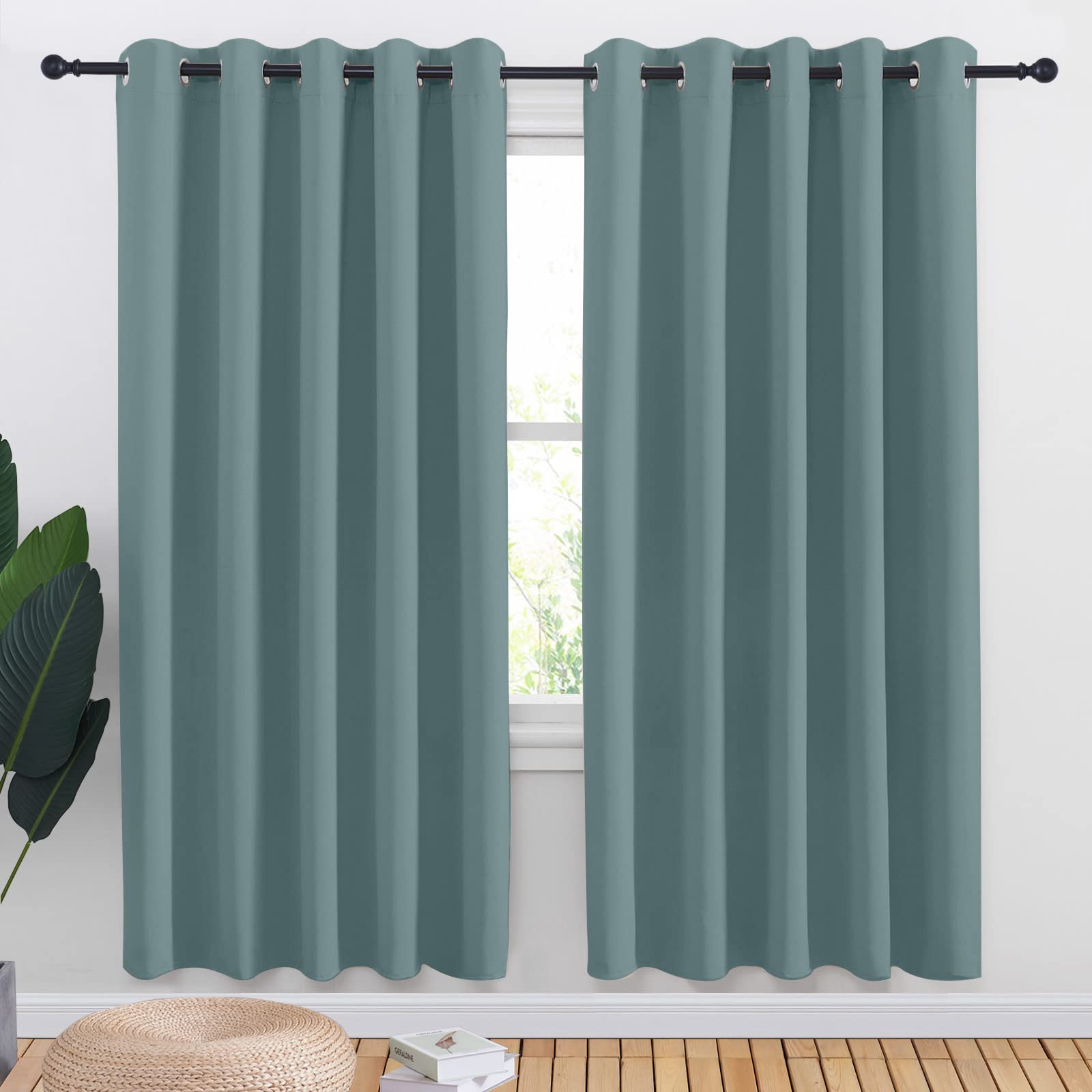 NICETOWN Greyish Blue Blackout Draperies Curtains for Kids Room, Window Treatment Thermal Insulated Solid Grommet Blackout Drape Panels for Bedroom (Set of 2, 70 by 72 inches)
