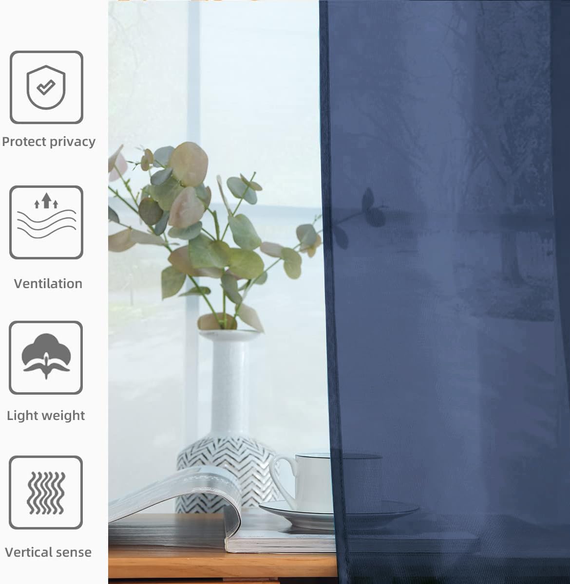 SpaceDresser Sheer Voile Window Treatment Rod Pocket Curtain Panels for Kitchen Bedroom Living Room Drapes Sunlight Filtering Privacy Semi Home Decor Assorted Colors Sizes (Navy, 52 W x 54 L)