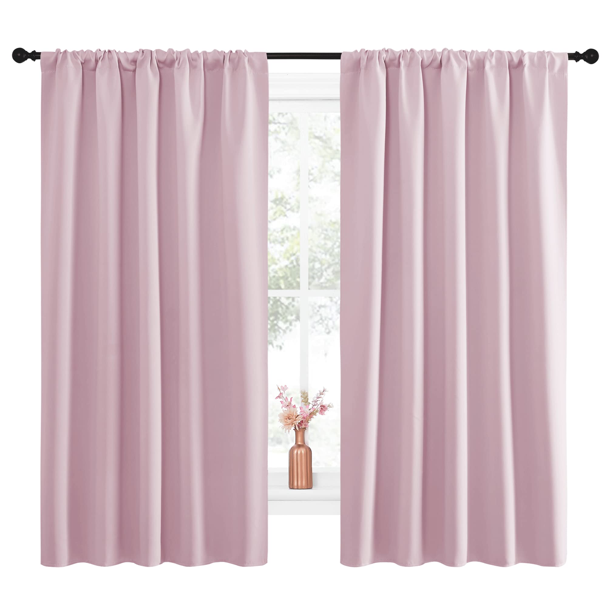 NICETOWN Room Darkening Curtains and Drapes - Thermal Insulated Rod Pocket Room Darkening Draperies for Dining Room (Lavender Pink, 2 Pieces, 52 inches Width by 63 inches Length)