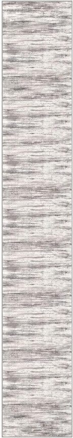KOZYFLY Modern Abstract Washable Rug Runner 2.6x16 Hallway Rug Runner Non-Slip Soft Kitchen Runner Rugs, Grey/Light Beige/Brown Striped Carpet for Stair Entryway Bathroom