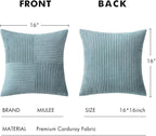 MIULEE Sky Blue Decorative Throw Pillow Covers 16x16 Inch for Couch Bed Sofa Pack of 2 Boho Farmhouse Throw Pillows Soft Cross Corduroy Patchwork Textured Cushion Cases