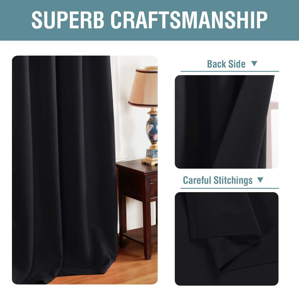 H.VERSAILTEX Blackout Curtains for Bedroom Black Out Curtains 102 inch Thermal Insulated Long Blackout Curtains for Living Room, Energy Saving Curtains for Sliding Glass Door (1 Panel, Jet Black)