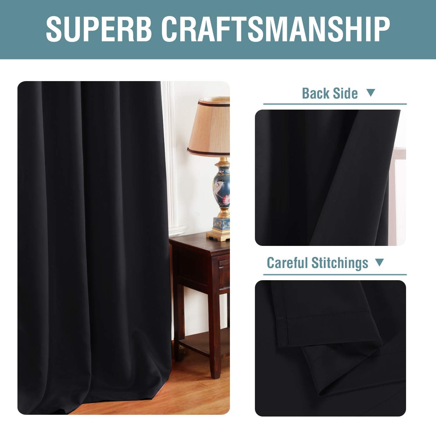 H.VERSAILTEX Blackout Curtains for Bedroom Black Out Curtains 102 inch Thermal Insulated Long Blackout Curtains for Living Room, Energy Saving Curtains for Sliding Glass Door (1 Panel, Jet Black)