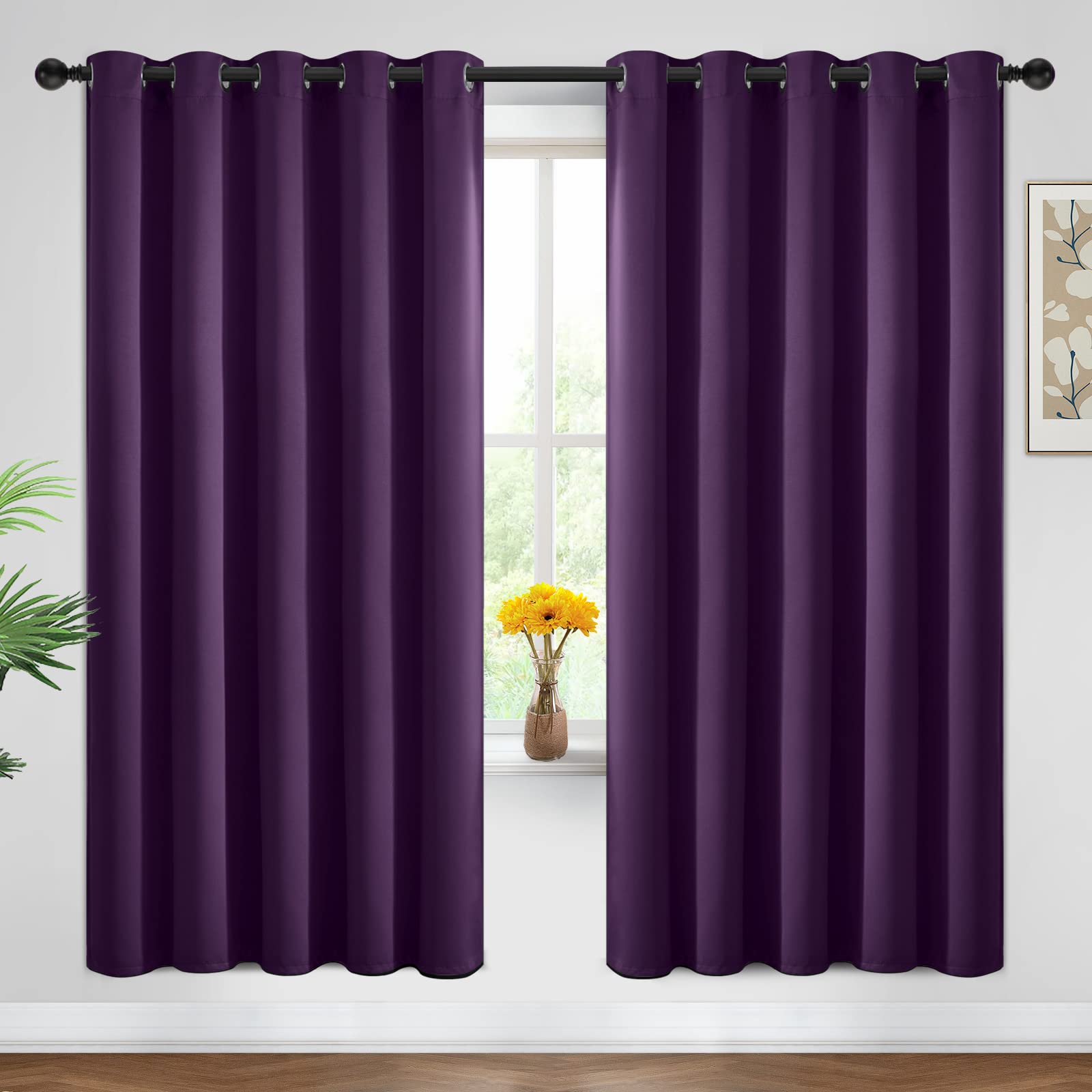 Yakamok Room Darkening Curtains 62x72 inch Length Purple-Living Room