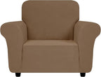 ZNSAYOTX Chair Cover with Arms (30"-47"), New Striped Sofa Chair Covers for Living Room, Dogs Pet Friendly Anti-Slip Chair Protector Spandex Armchair Slipcovers (Light Coffee, Chair)