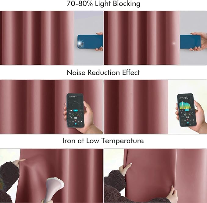 MIULEE Dusty Rose Back Tab Blackout Curtains 72 Inches Long 2 Panels Set for Living Room Bedroom Privacy, Rod Pocket/Pinch Pleat Thermal Insulated Room Darkening Pleated Light Blocking Drapes