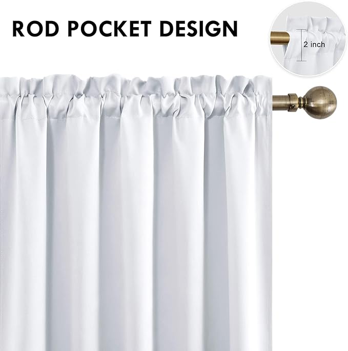 DWCN Blackout Curtains for Bedroom - Thermal Insulated Privacy Energy Saving Rod Pocket Drapes for Living Room, W 38 x L 72 Inch, Greyish White, Set of 2