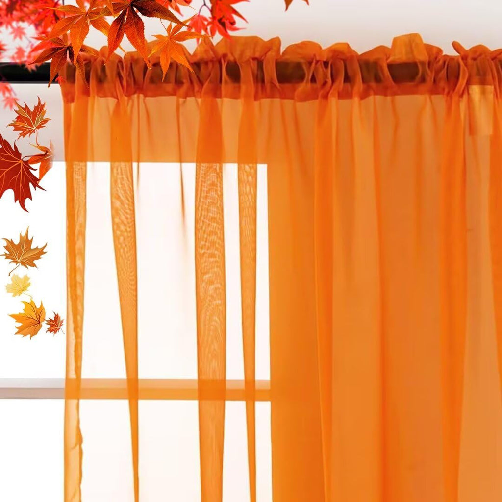 SpaceDresser Basic Rod Pocket Sheer Voile Window Curtain Panels White 1 Pair 2 Panels 38 Width 84 Inch Long for Kitchen Bedroom Children Living Room Yard(Orange,38 W x 84 L)