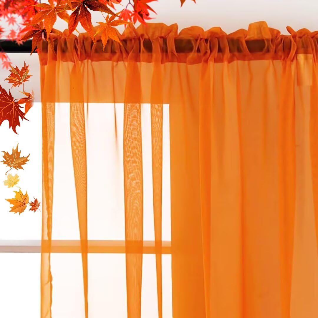SpaceDresser Basic Rod Pocket Sheer Voile Window Curtain Panels White 1 Pair 2 Panels 38 Width 84 Inch Long for Kitchen Bedroom Children Living Room Yard(Orange,38 W x 84 L)