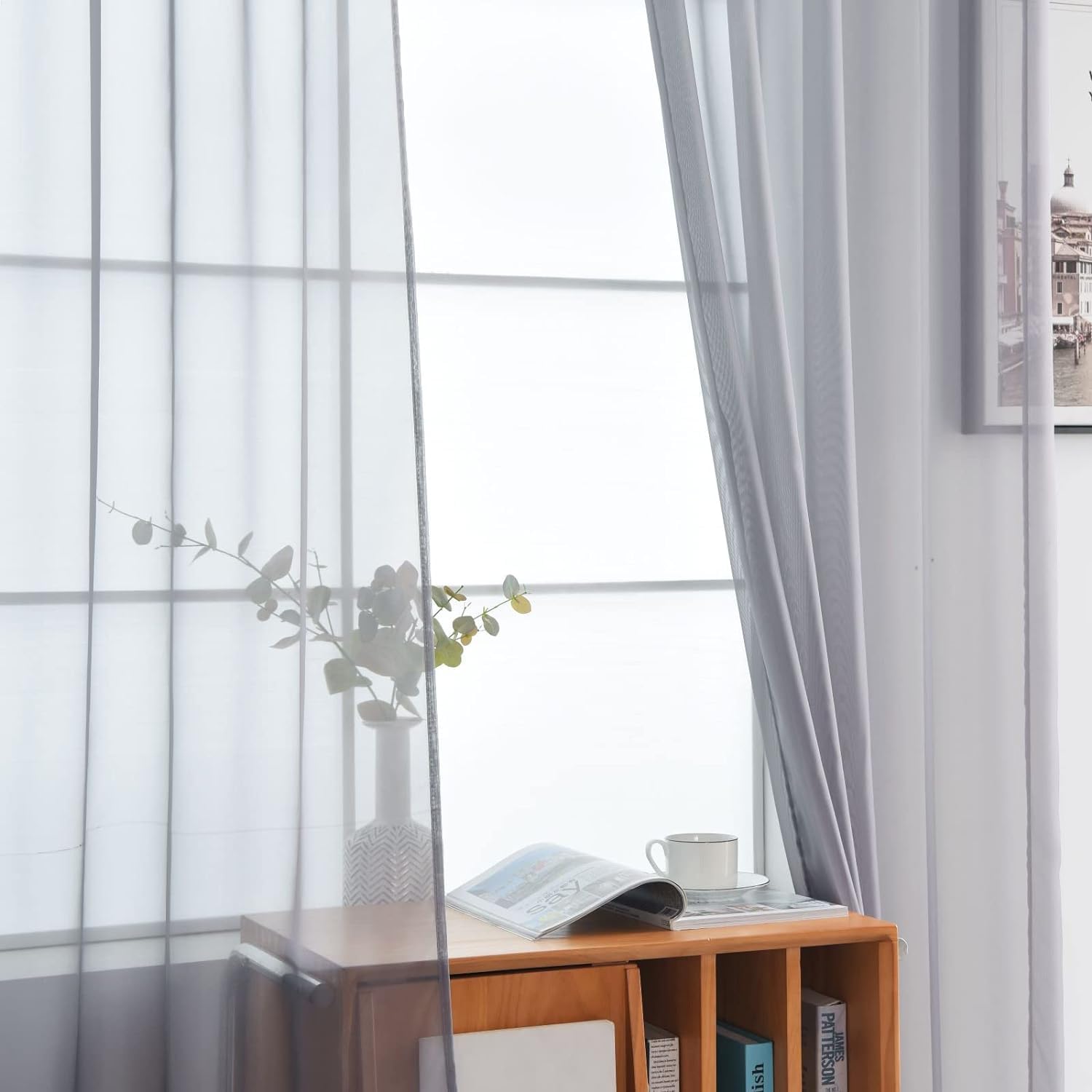 SpaceDresser Grey Sheer Curtains 4 Panels Rod Pocket Semi-Sheer Curtain 72 Inches Long Light Filtering Voile Window Drapes for Bedroom Living Room Kitchen, Each 52W x 72L