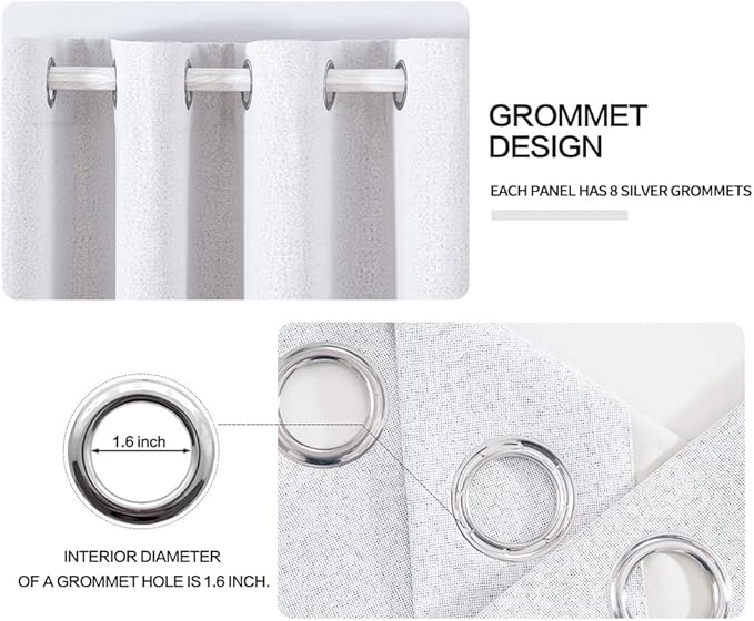 MIULEE 100% Blackout Linen Curtains for Bedroom 52x108 Inches Grayish White