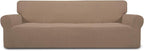 Easy-Going Stretch 4 Seater Sofa Slipcover 1-Piece Sofa Cover Furniture Protector Couch Soft with Elastic Bottom for Kids, Polyester Spandex Jacquard Fabric Small Checks Camel