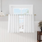 Short White Curtains 40 Inch Length for Small Window - Linen Semi Sheer Curtain with Back Tab and Rod Pocket Light Filtering Front Door Drapes for Cafe Bedroom Kitchen, 2 Panels Set 29 X 40 Inch