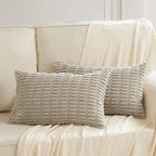 Fancy Homi 4 Packs Taupe Decorative Throw Pillow Covers 12x20 Inch for Living Room Couch Bed, Rustic Modern Farmhouse Boho Home Decor, Soft Plush Corduroy Cute Square Accent Cushion Case 30x50 cm