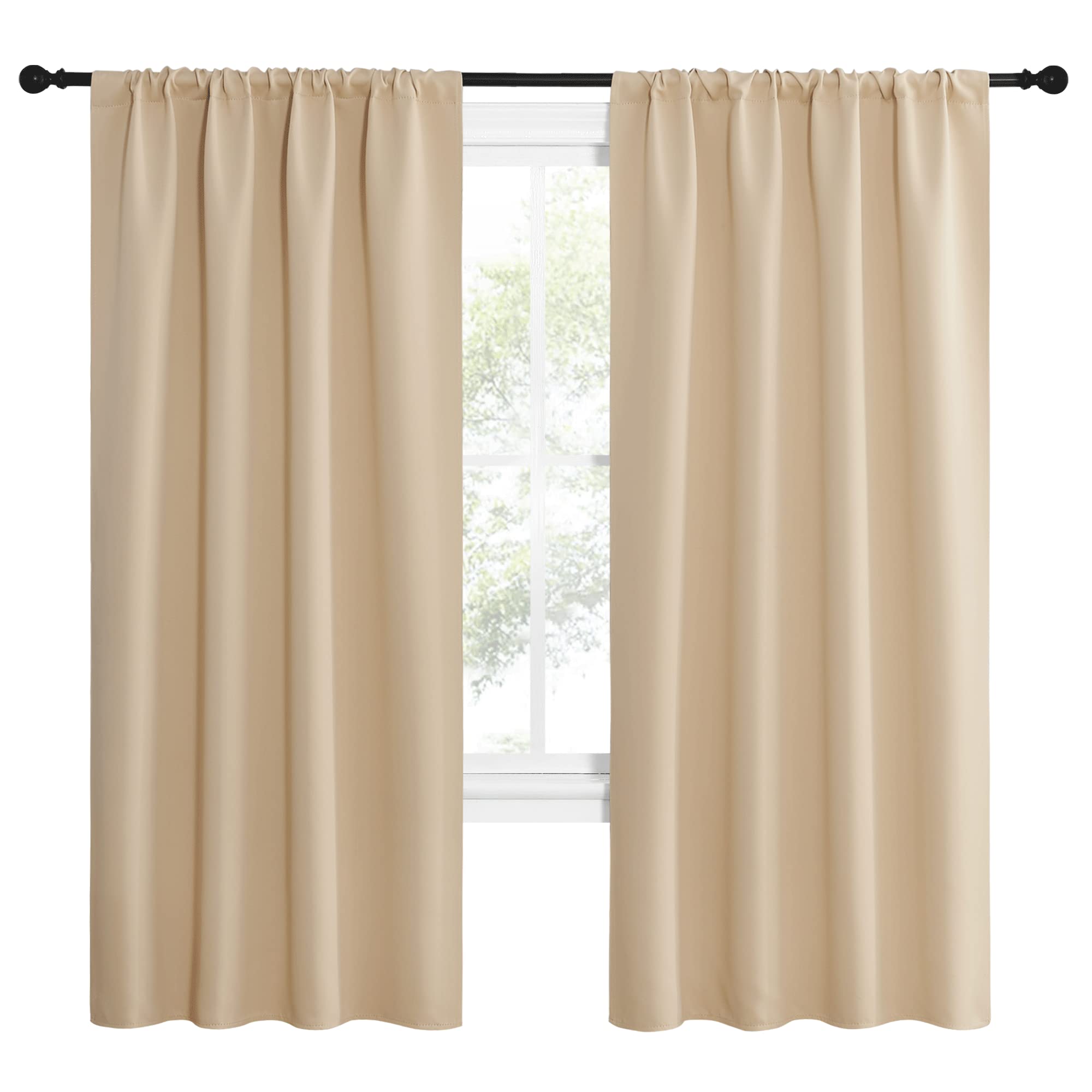 NICETOWN Kitchen Room Darkening Curtains - Panel Home Fashion Thermal Insulated Solid Rod Pocket Curtains for Window(Biscotti Beige, 1 Pair, 42 inches Wide by 72 inches Long)
